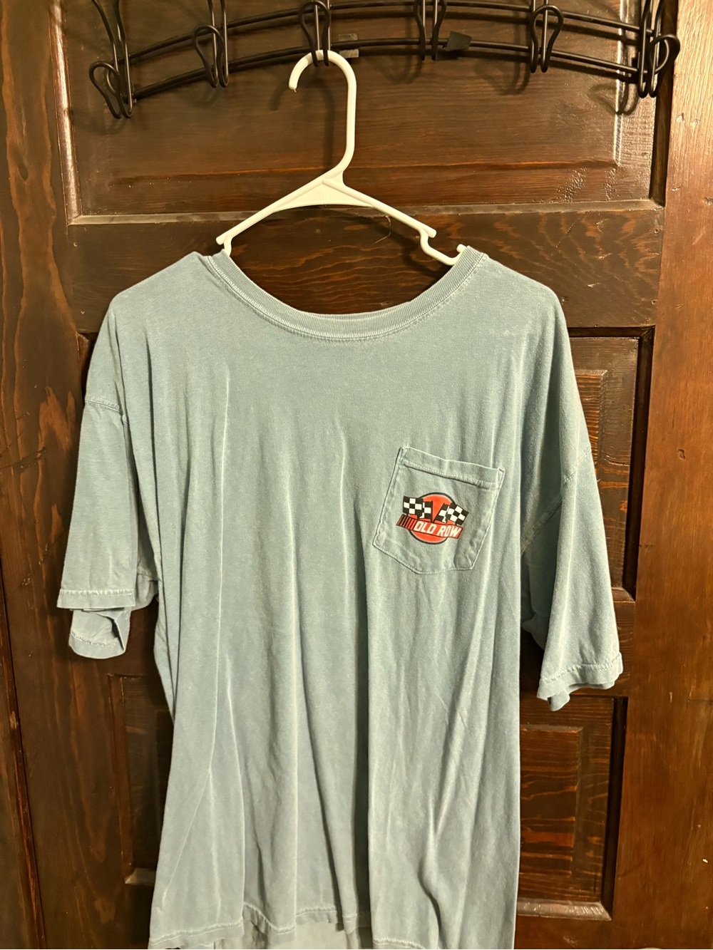Light Blue Pocket Tee with Racing Patch